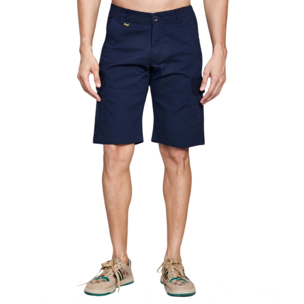 Men's Casual Cotton Solid Knee-Length Cargo Shorts - Navy