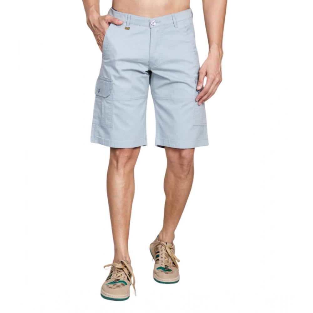 Men's Casual Cotton Solid Knee-Length Cargo Shorts - Grey