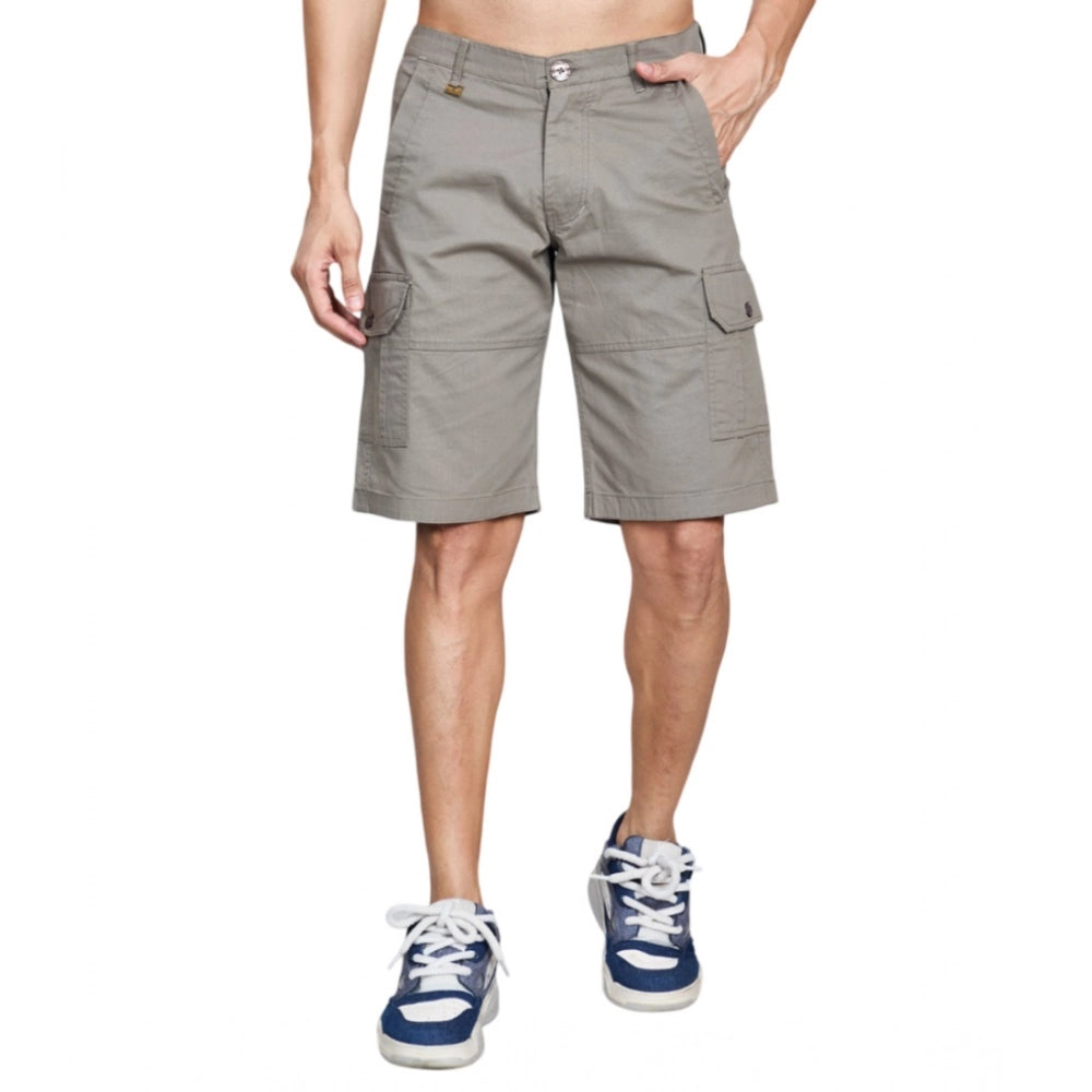 Men's Casual Cotton Solid Knee-Length Cargo Shorts - Darkgrey