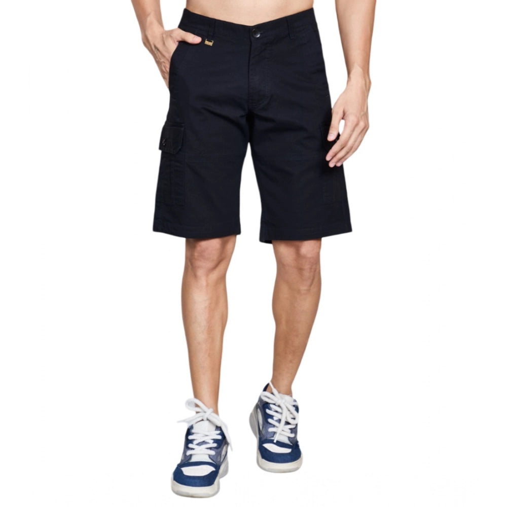 Men's Casual Cotton Solid Knee-Length Cargo Shorts - Black