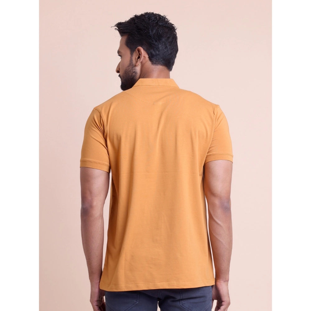 Solid Cotton Mandarin Collar Half Sleeve T-Shirt for Men - Brown - POPNOVA - photo 2