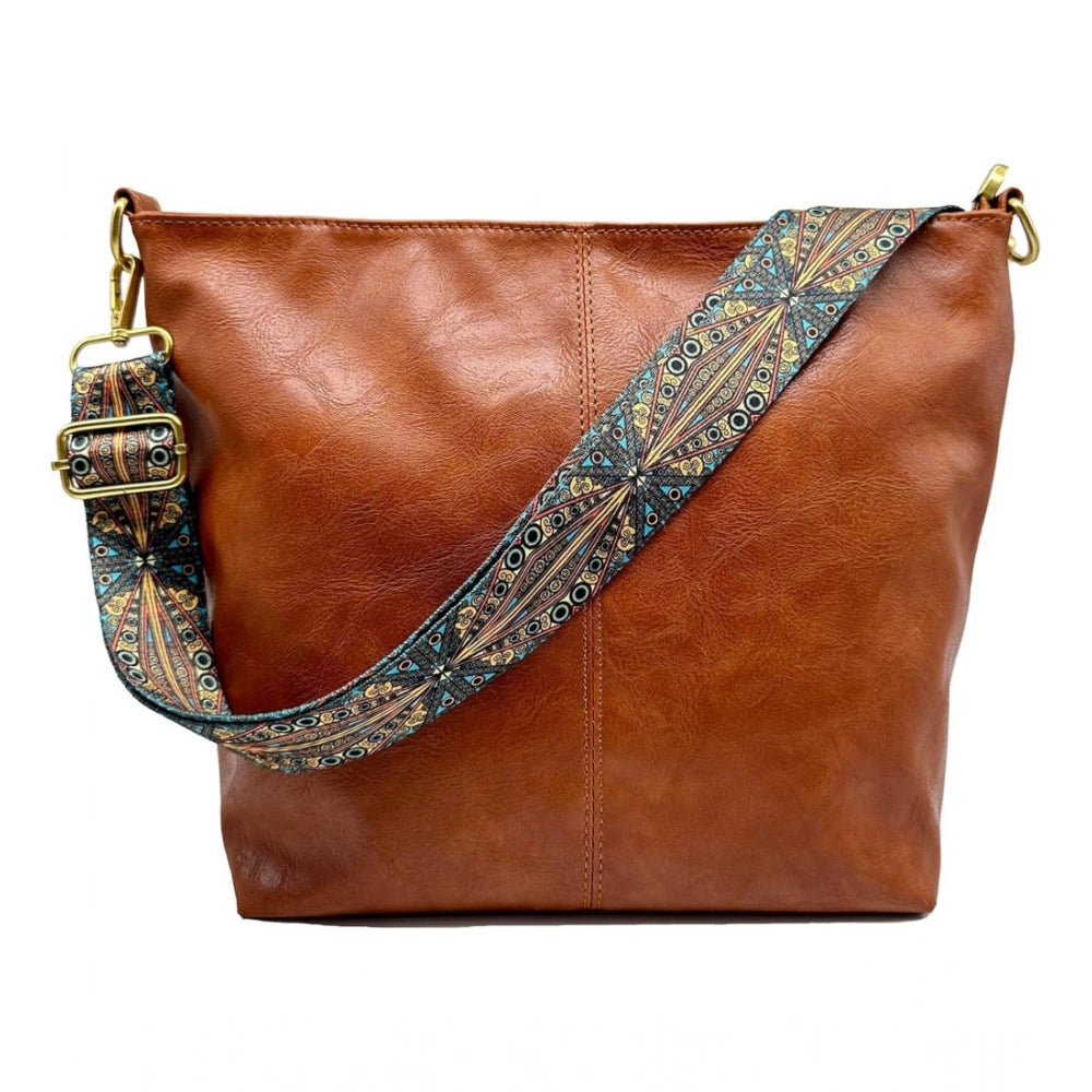 Women's PU Leather Medium Sling bag Zipper Handbag (Brown) - POPNOVA