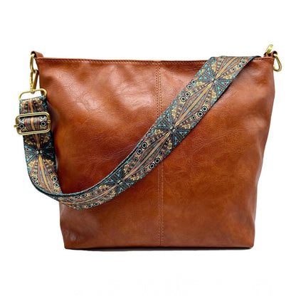 Women's PU Leather Medium Sling bag Zipper Handbag (Brown) - POPNOVA