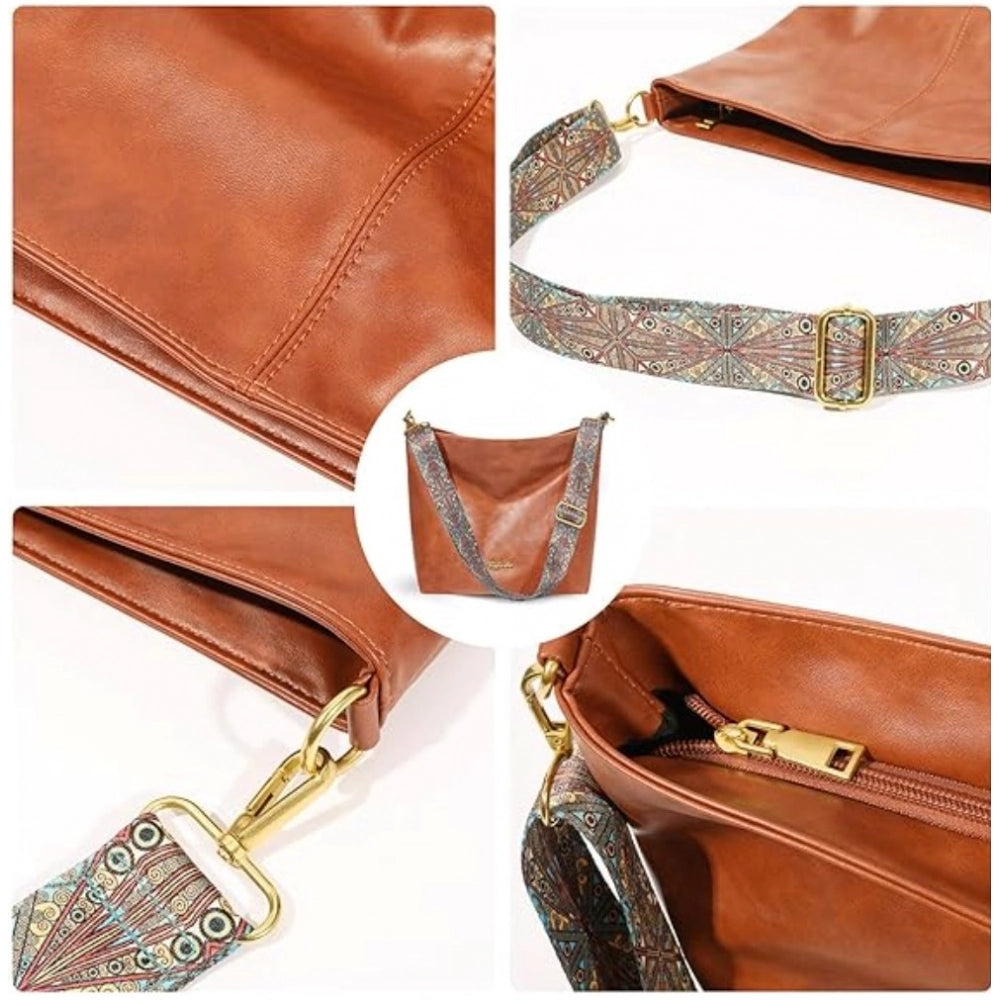 Women's PU Leather Medium Sling bag Zipper Handbag (Brown) - POPNOVA