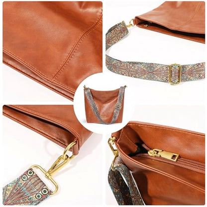 Women's PU Leather Medium Sling bag Zipper Handbag (Brown) - POPNOVA