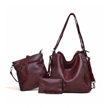 Women's PU Leather Medium Shoulder Zipper Handbag (Wine red) - POPNOVA