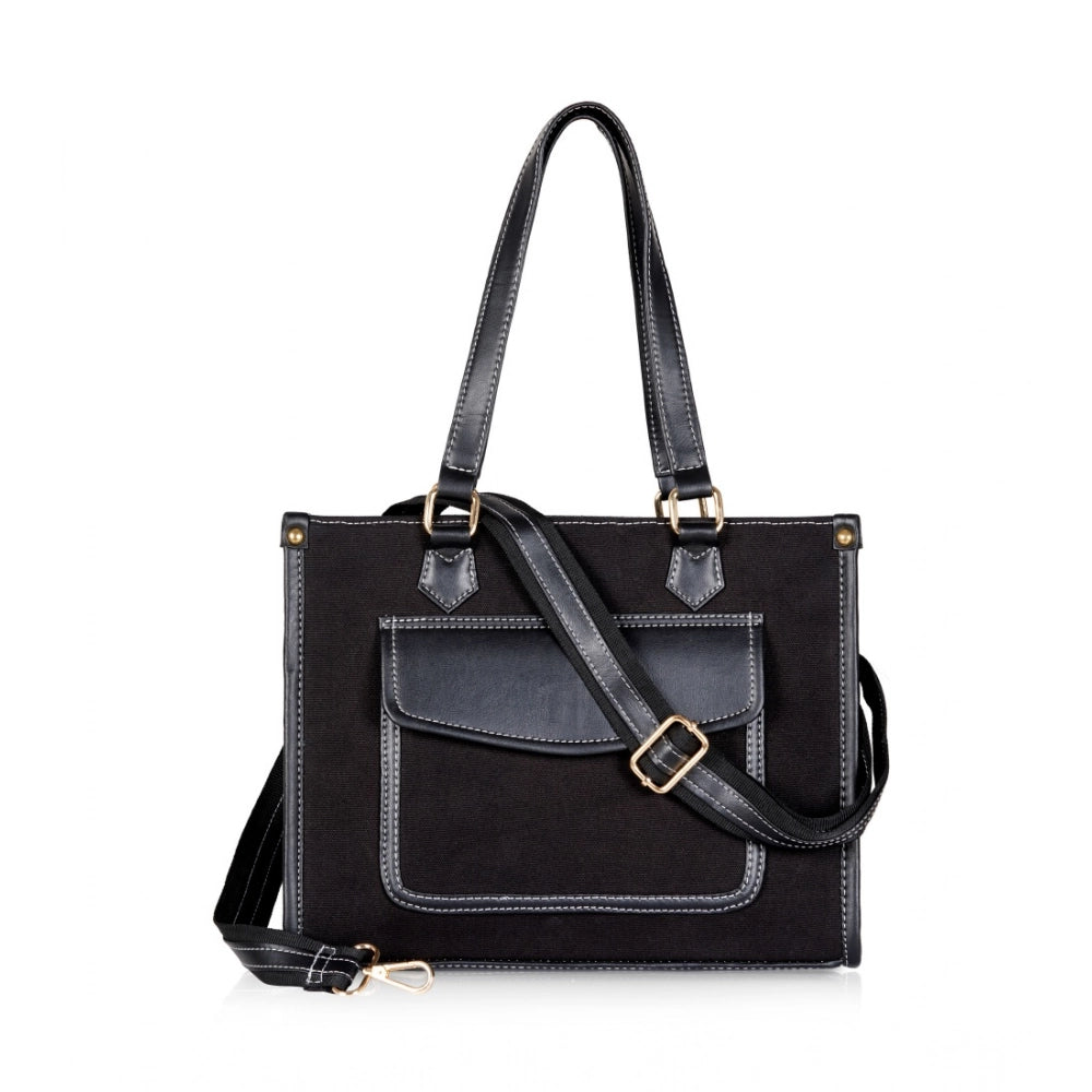 Women's Canvas Medium Top handle Satchel Zipper Handbag (Black) - POPNOVA