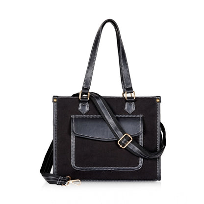 Women's Canvas Medium Top handle Satchel Zipper Handbag (Black) - POPNOVA