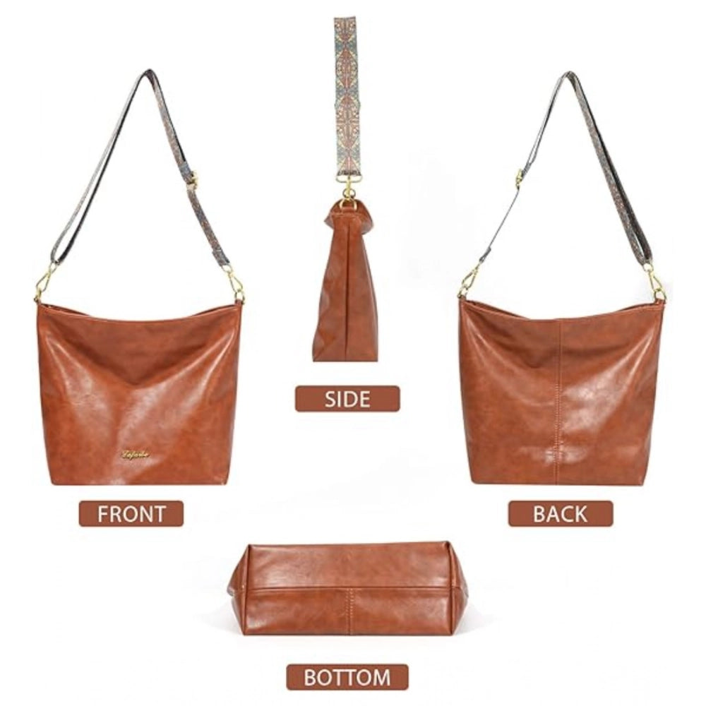 Women's PU Leather Medium Sling bag Zipper Handbag (Brown) - POPNOVA