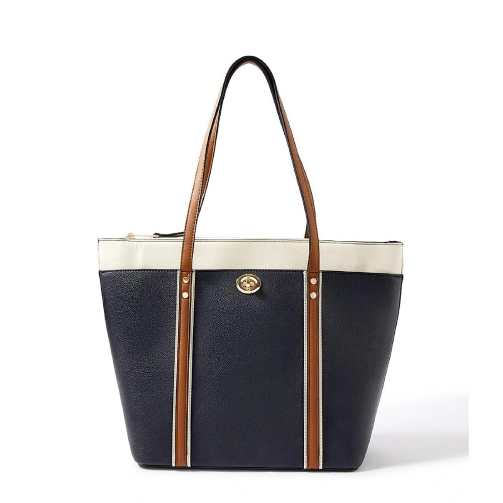 Women's Faux Leather Large Shoulder Zipper Handbag (Dark Blue) - POPNOVA
