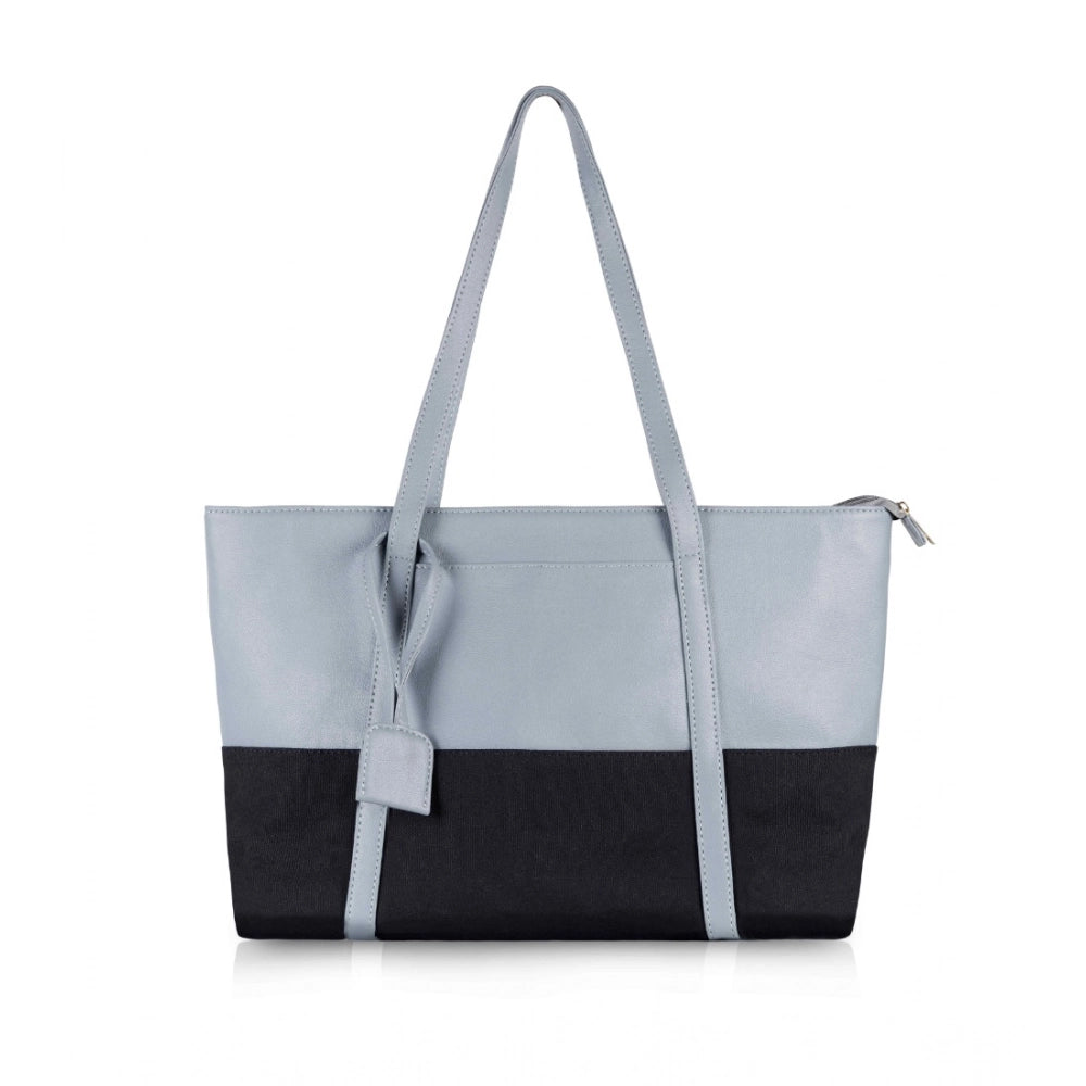 Women's Faux Leather Large Shoulder Zipper Handbag (Light Blue) - POPNOVA