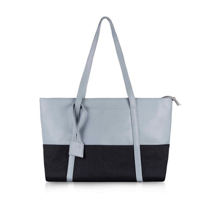 Women's Faux Leather Large Shoulder Zipper Handbag (Light Blue) - POPNOVA