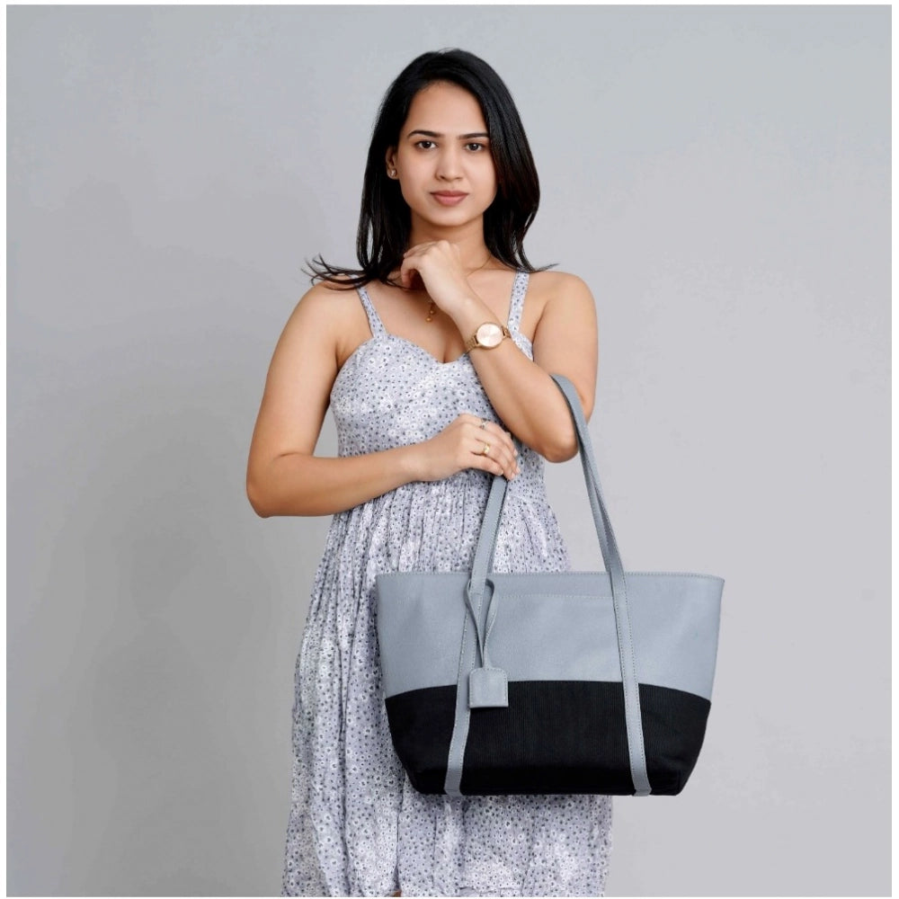 Women's Faux Leather Large Shoulder Zipper Handbag (Light Blue) - POPNOVA
