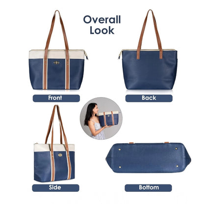 Women's Faux Leather Large Shoulder Zipper Handbag (Dark Blue) - POPNOVA