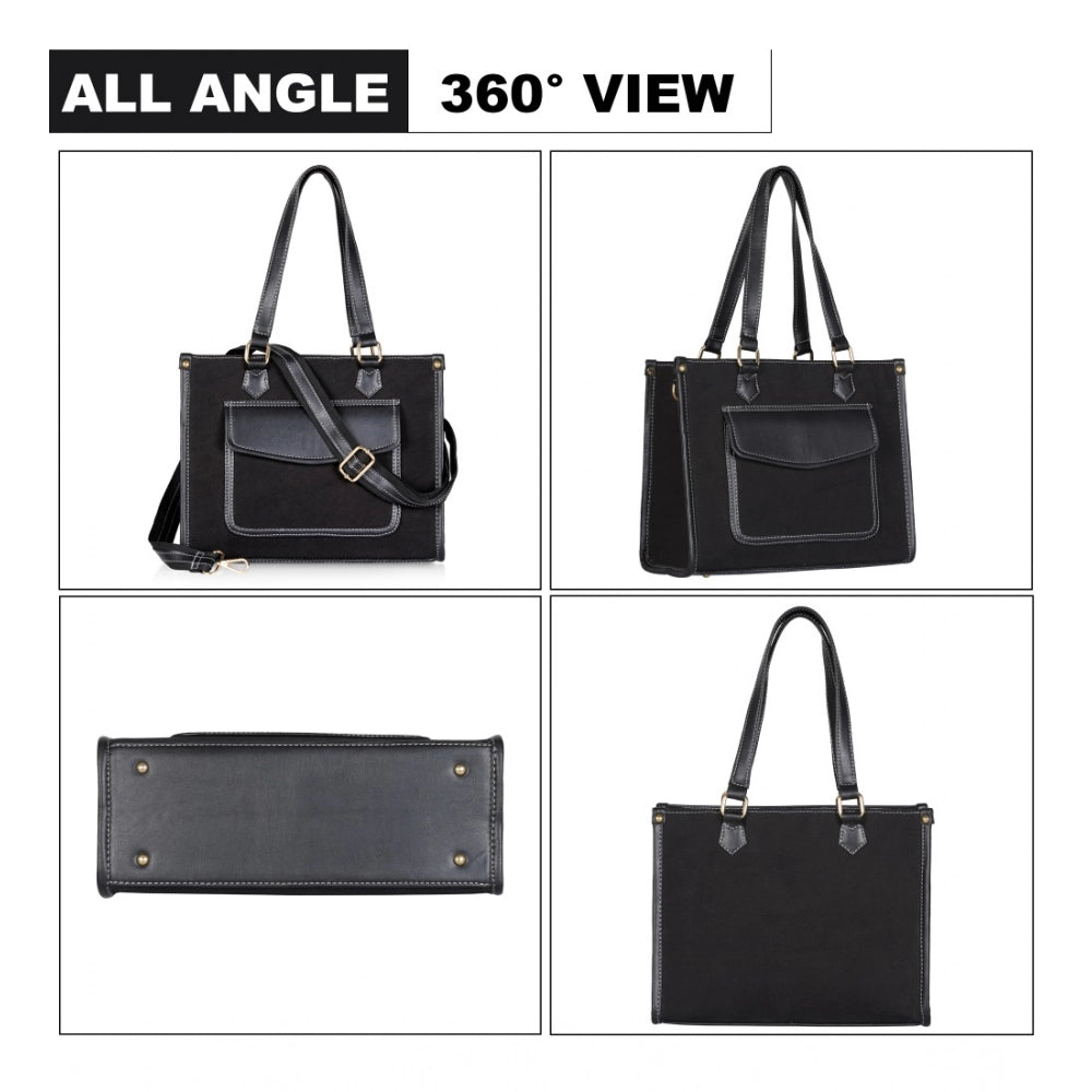Women's Canvas Medium Top handle Satchel Zipper Handbag (Black) - POPNOVA