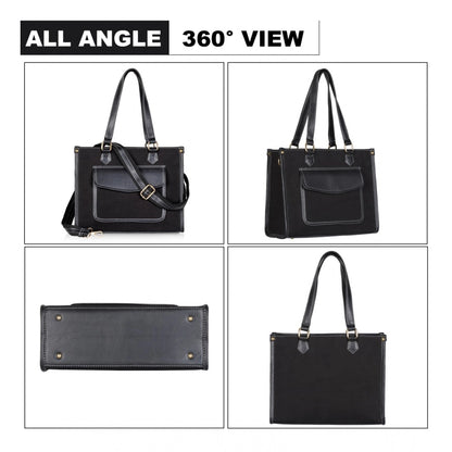 Women's Canvas Medium Top handle Satchel Zipper Handbag (Black) - POPNOVA