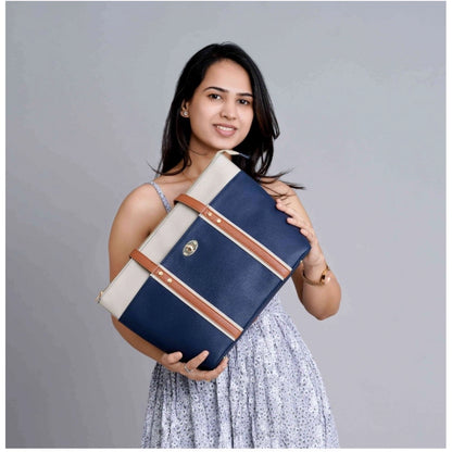 Women's Faux Leather Large Shoulder Zipper Handbag (Dark Blue) - POPNOVA