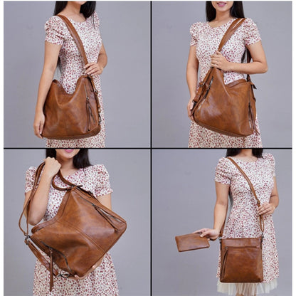 Women's PU Leather Medium Shoulder Zipper Handbag (Brown) - POPNOVA
