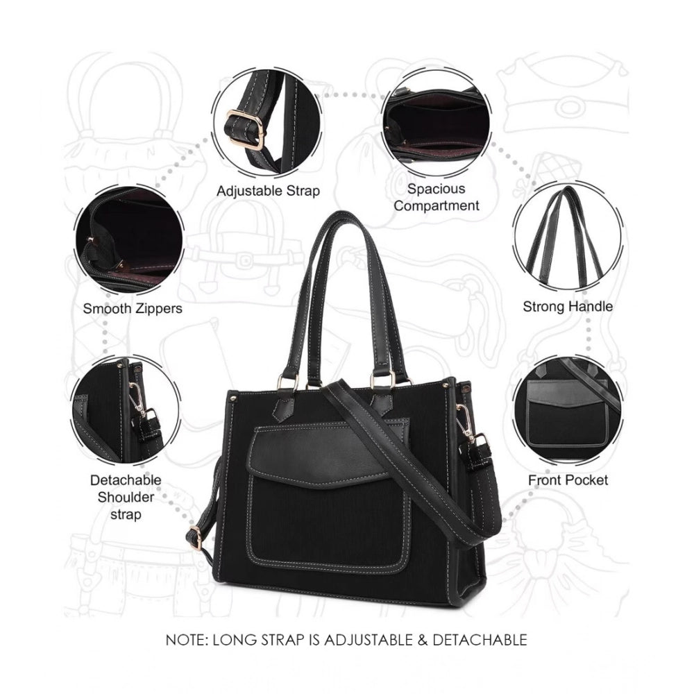 Women's Canvas Medium Top handle Satchel Zipper Handbag (Black) - POPNOVA