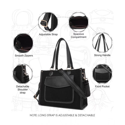 Women's Canvas Medium Top handle Satchel Zipper Handbag (Black) - POPNOVA