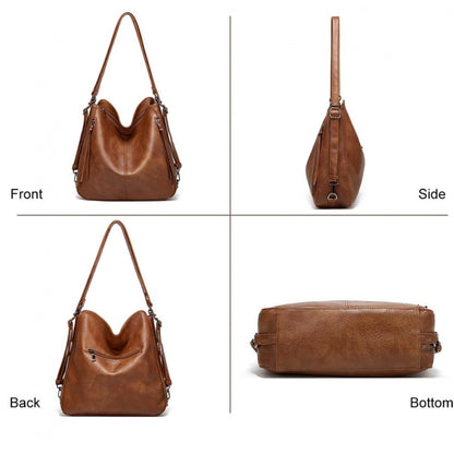 Women's PU Leather Medium Shoulder Zipper Handbag (Brown) - POPNOVA