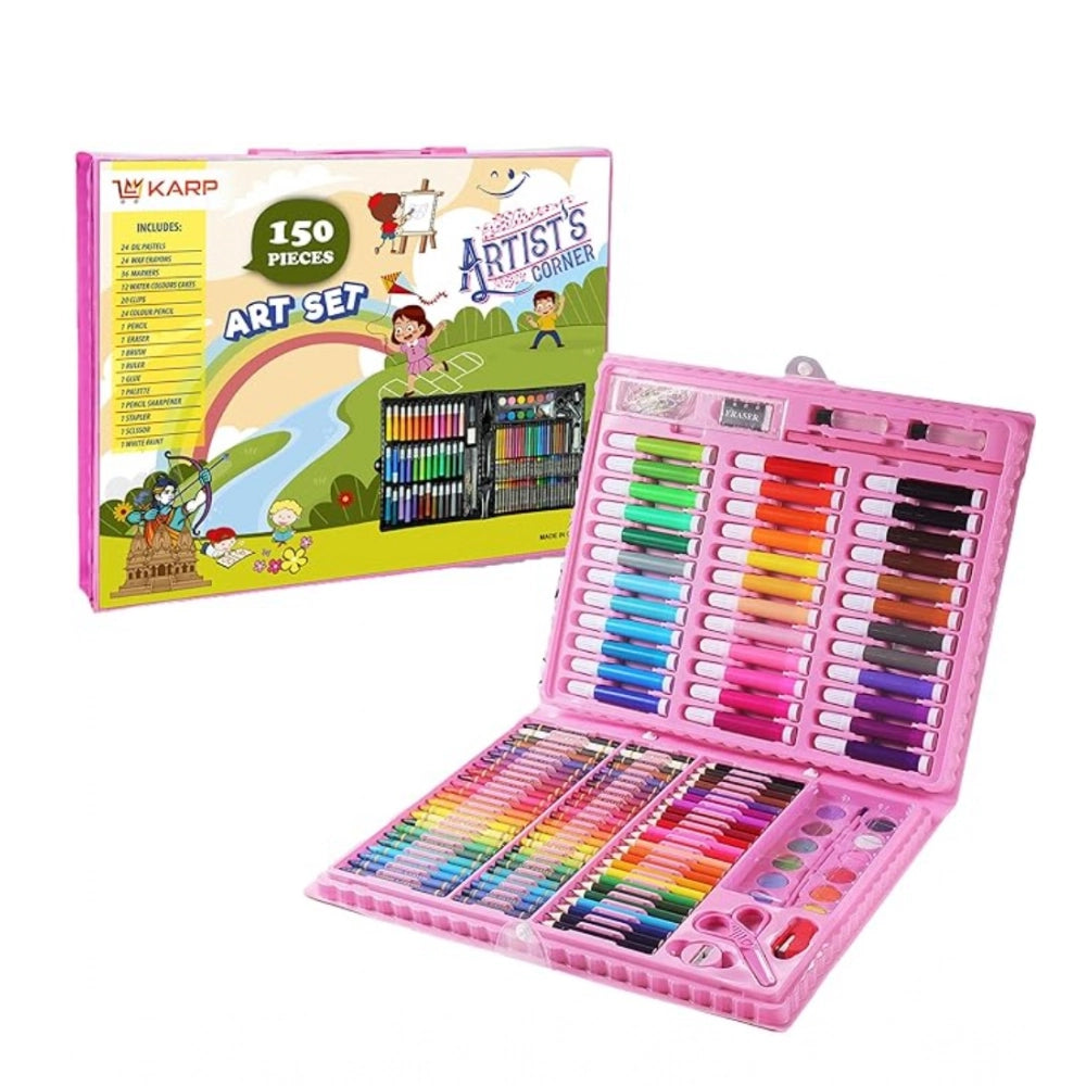 Plastic Deluxe Art Drawing Set For Kids Drawing And Painting 150Pcs Set (Multicolor) - POPNOVA