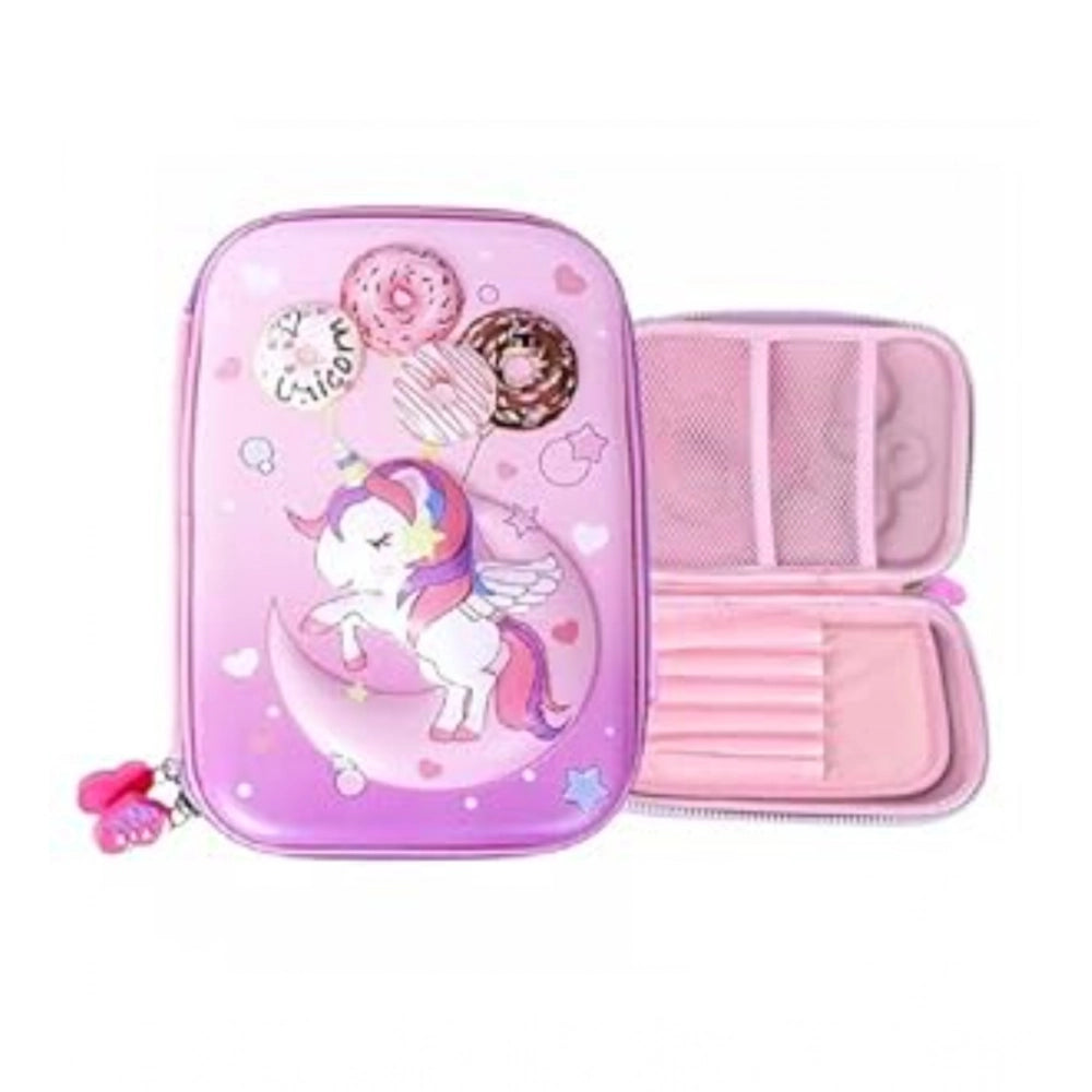 Plastic Unicorn Embossed Cover Pencil Pouch, Kids, Pencil Box (Multicolor ) - POPNOVA