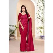 Women's Vichitra Silk Striped Saree With Unstitched Blouse 5.5 Mtr (Pink)