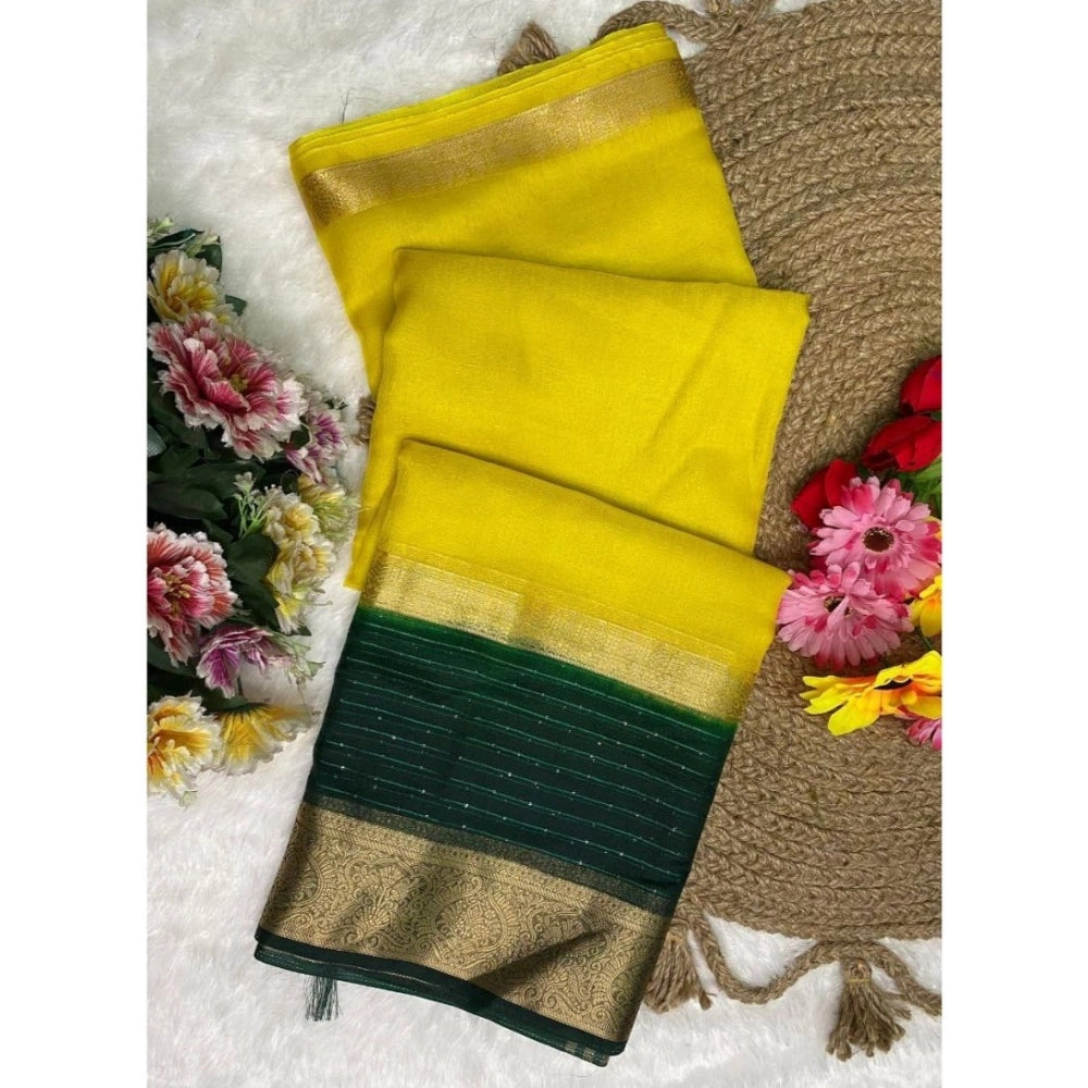 Women's Khadi Cotton Solid Saree With Unstitched Blouse 5.5 Mtr (Yellow)