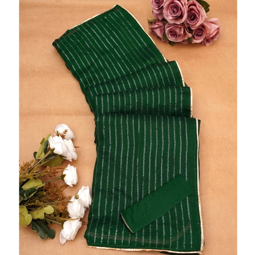 Women's Vichitra Silk Striped Saree With Unstitched Blouse 5.5 Mtr (Green)