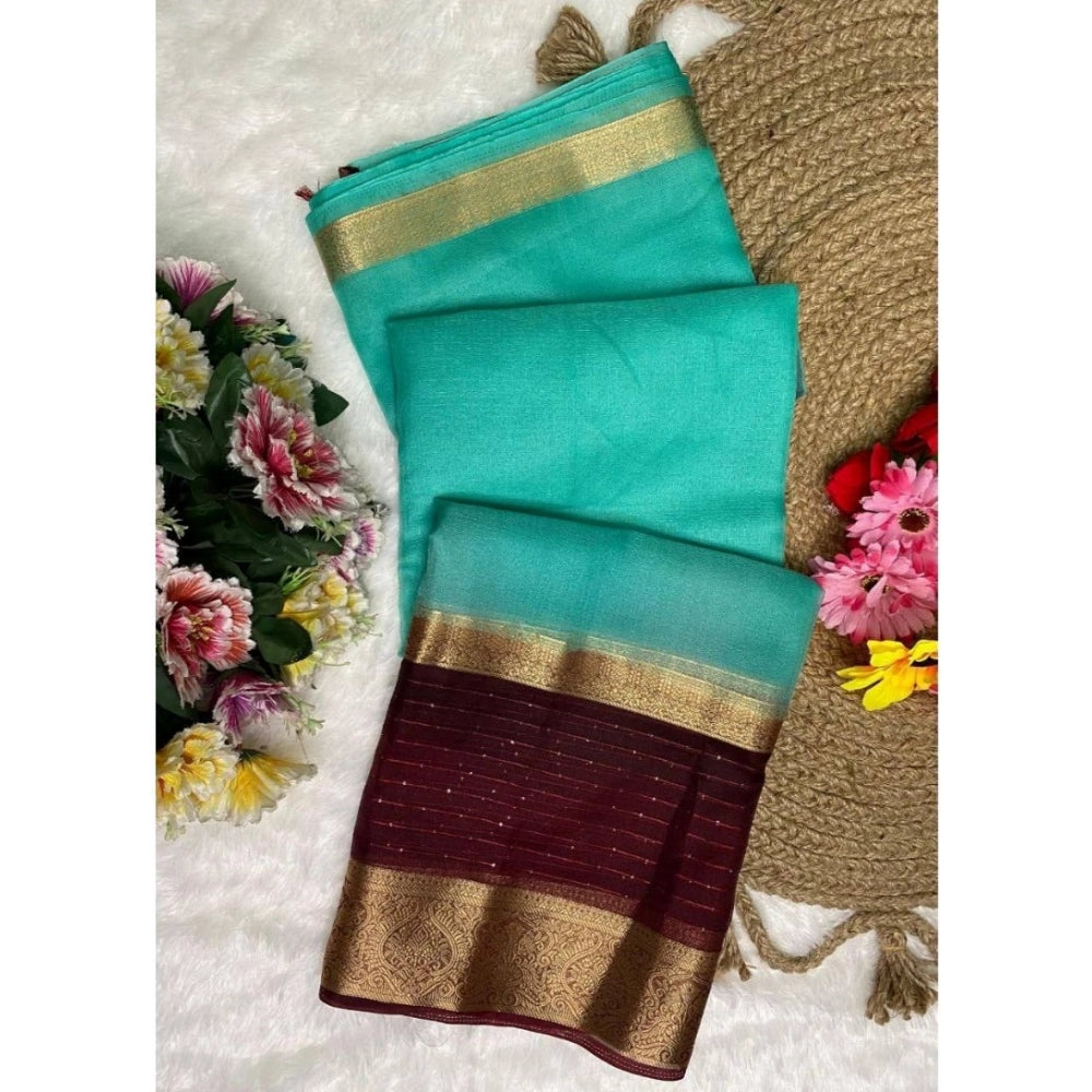 Women's Khadi Cotton Solid Saree With Unstitched Blouse 5.5 Mtr (Sky Blue)
