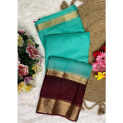 Women's Khadi Cotton Solid Saree With Unstitched Blouse 5.5 Mtr (Sky Blue)