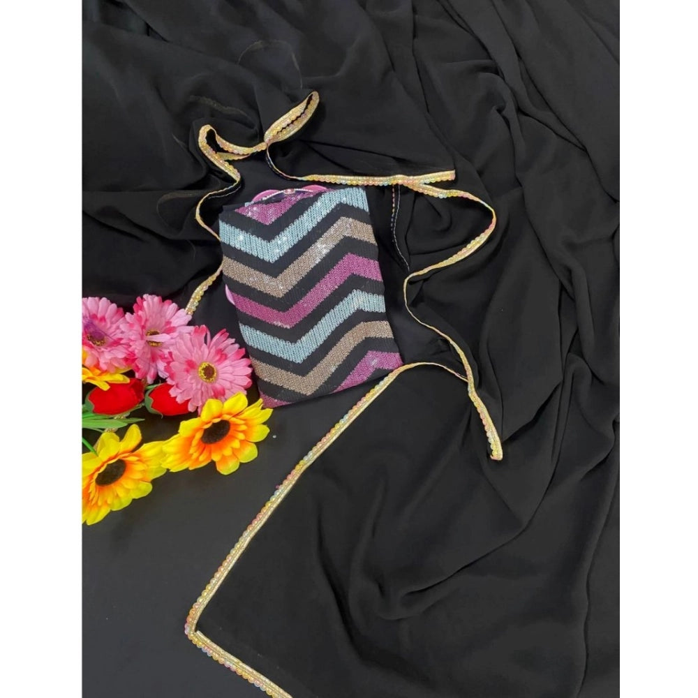 Women's Fox Georgette Solid Saree With Unstitched Blouse 5.5 Mtr (Black)