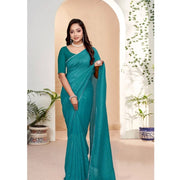 Women's Vichitra Silk Striped Saree With Unstitched Blouse 5.5 Mtr (Sky Blue)