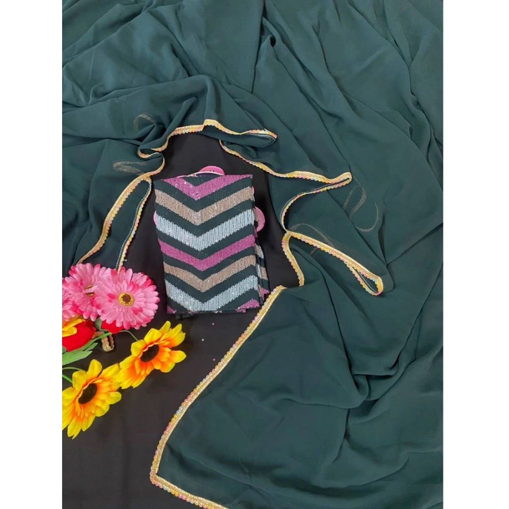 Women's Fox Georgette Solid Saree With Unstitched Blouse 5.5 Mtr (Green)