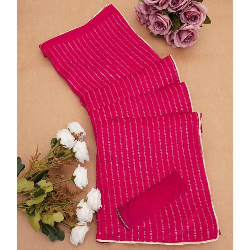 Women's Vichitra Silk Striped Saree With Unstitched Blouse 5.5 Mtr (Pink)