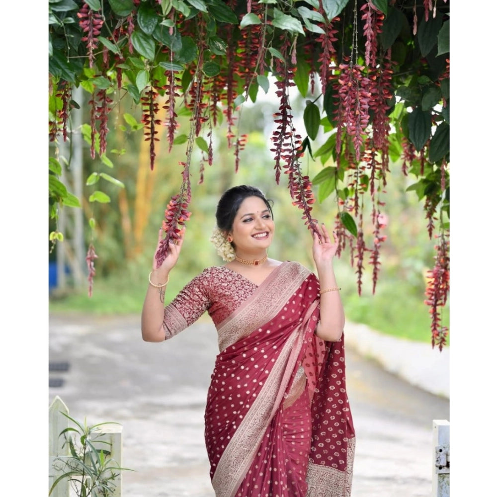 Women's Silk Printed Saree With Unstitched Blouse 5.5 Mtr (Maroon)