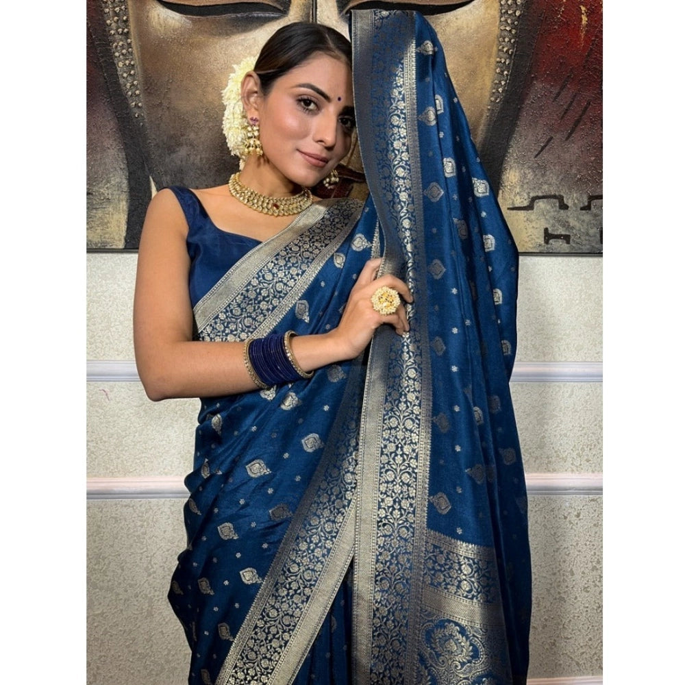 Women's Silk Printed Saree With Unstitched Blouse 5.5 Mtr (Rama)