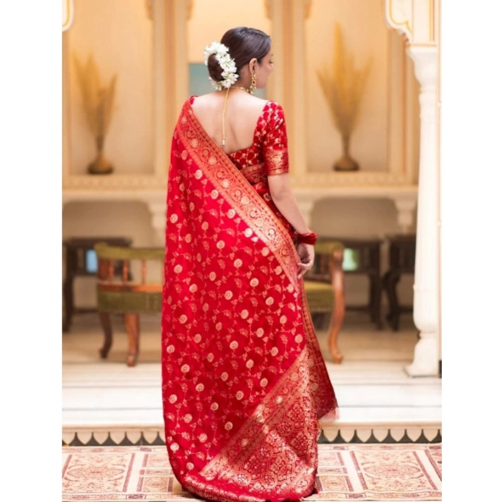 Women's Silk Printed Saree With Unstitched Blouse 5.5 Mtr (Red)