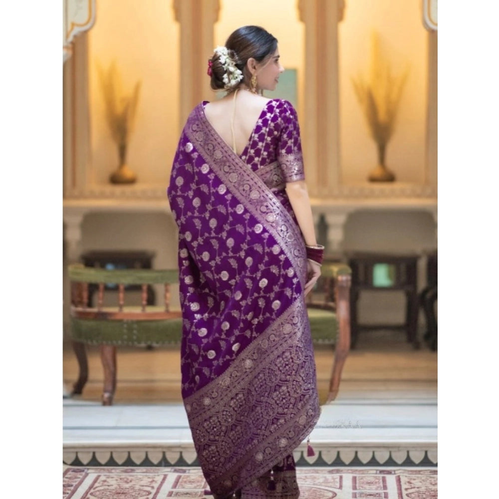 Women's Silk Printed Saree With Unstitched Blouse 5.5 Mtr (Purple)
