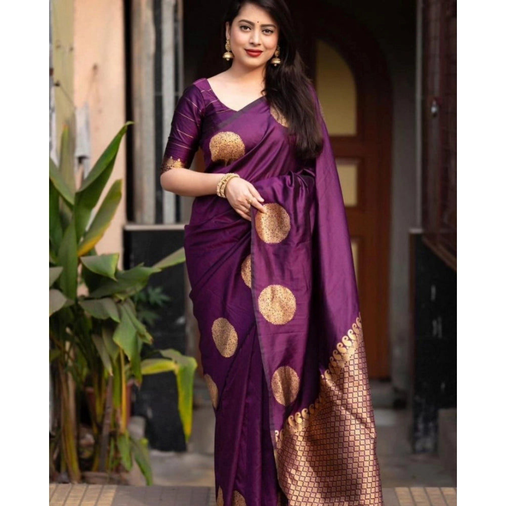 Women's Silk Printed Saree With Unstitched Blouse 5.5 Mtr (Wine)