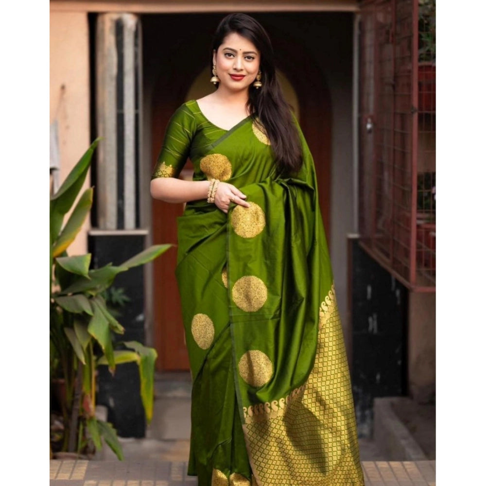 Women's Silk Printed Saree With Unstitched Blouse 5.5 Mtr (Green)