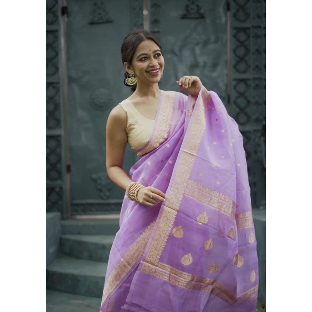 Women's Cotton Printed Saree With Unstitched Blouse 5.5 Mtr (Lavender)