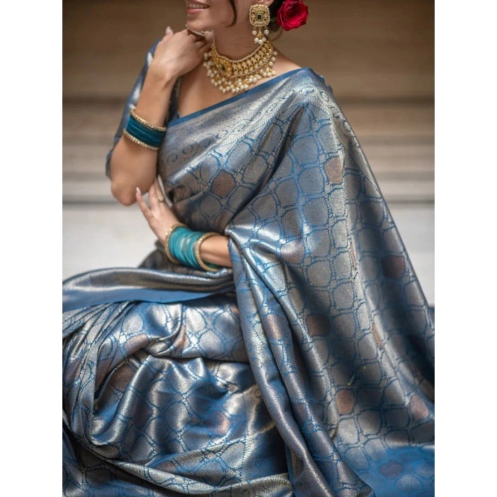 Women's Silk Printed Saree With Unstitched Blouse 5.5 Mtr (Rama)