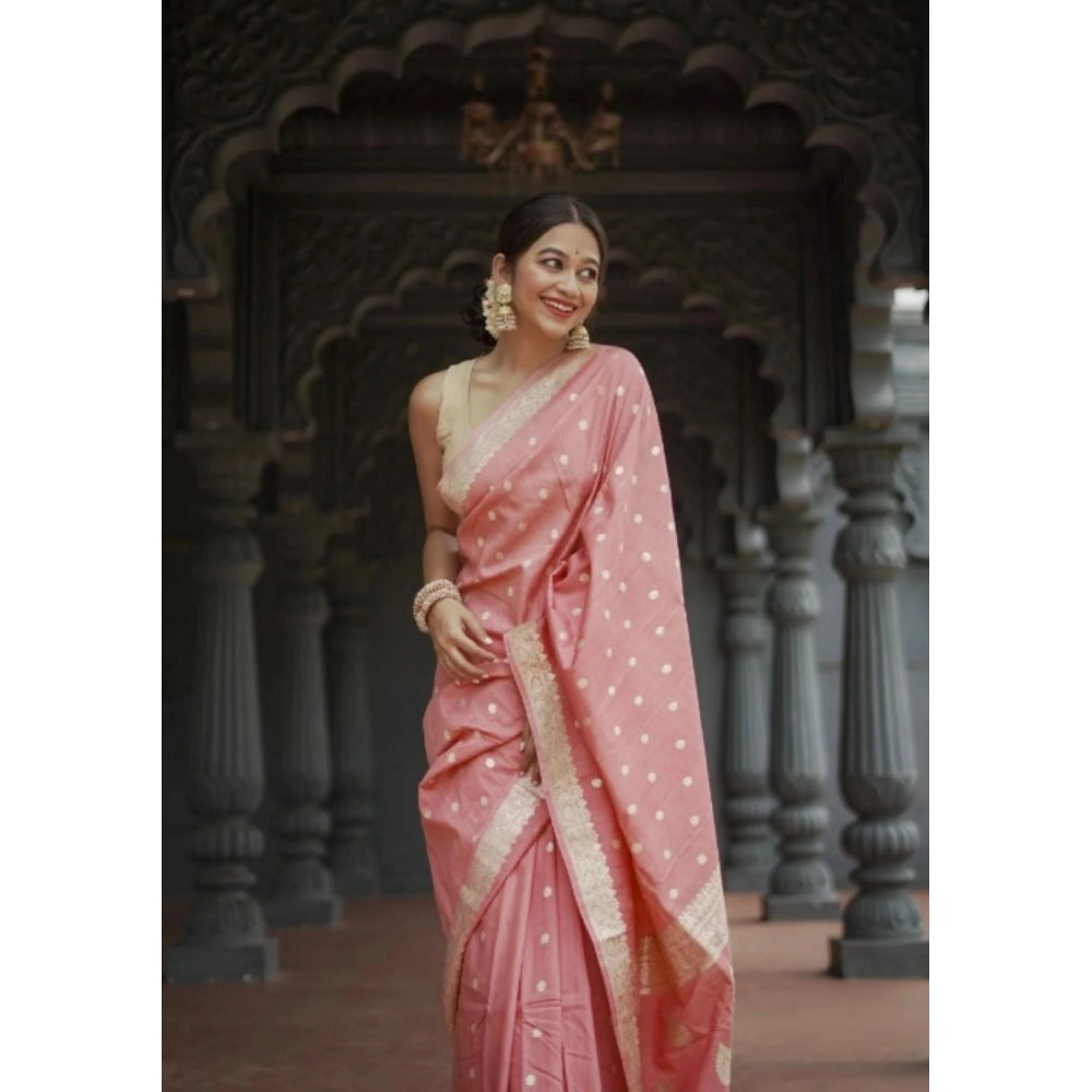 Women's Cotton Printed Saree With Unstitched Blouse 5.5 Mtr (Peach)