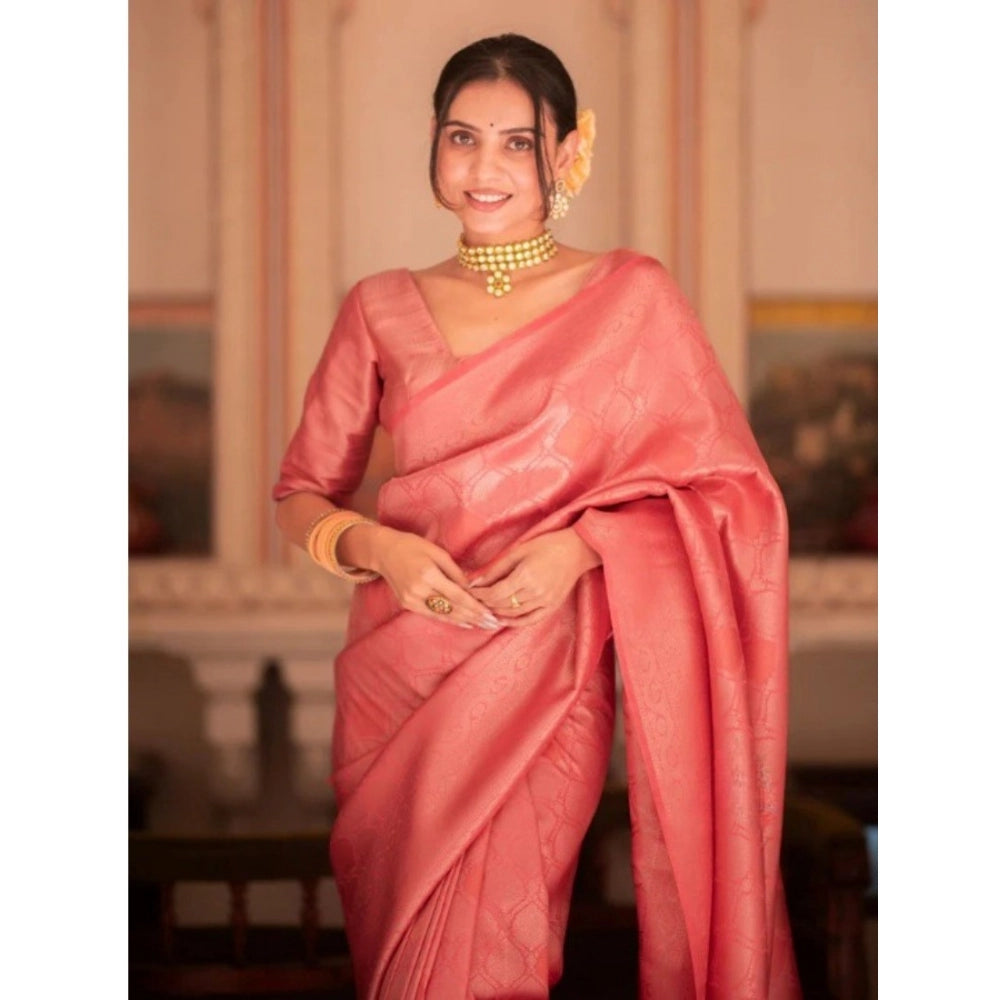Women's Silk Printed Saree With Unstitched Blouse 5.5 Mtr (Pink)