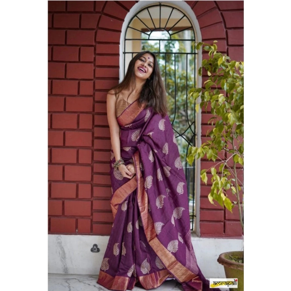 Women's Silk Printed Saree With Unstitched Blouse 5.5 Mtr (Purple)