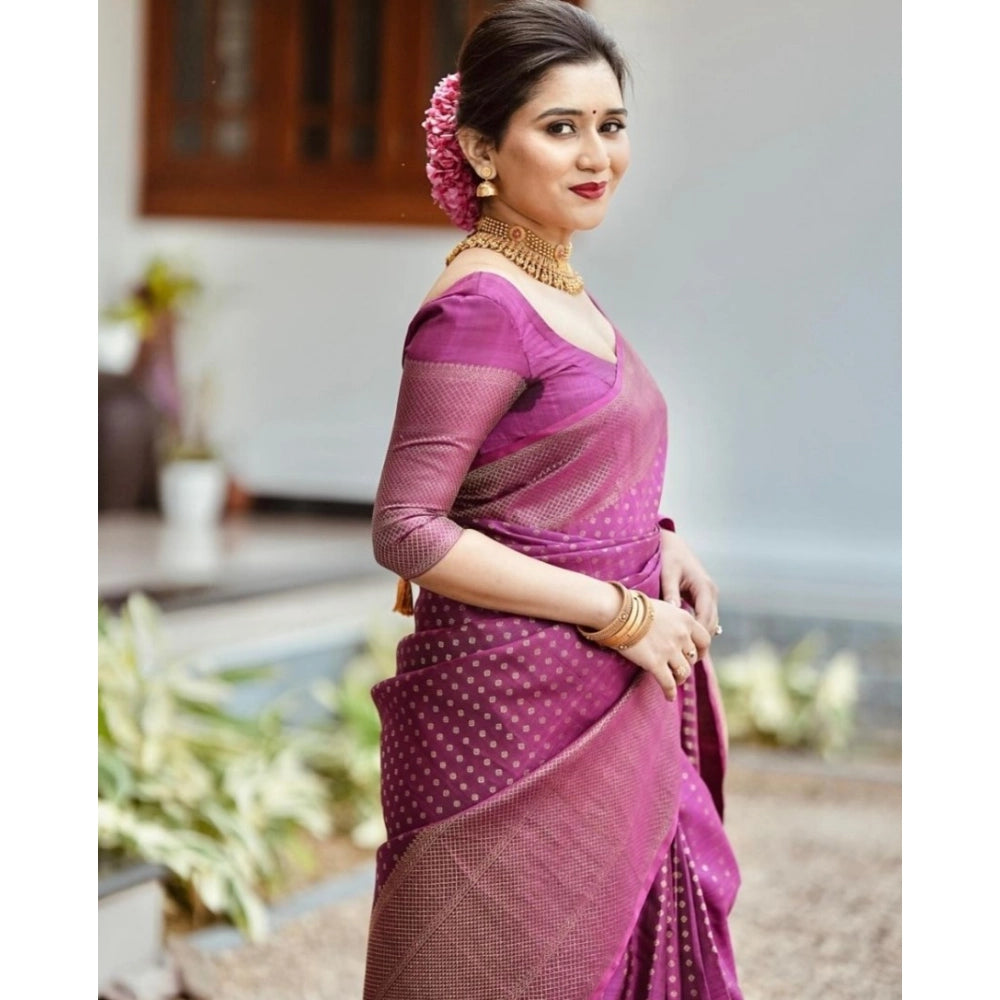 Women's Silk Printed Saree With Unstitched Blouse 5.5 Mtr (Purple)