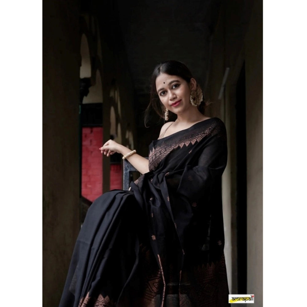 Women's Silk Printed Saree With Unstitched Blouse 5.5 Mtr (Black)