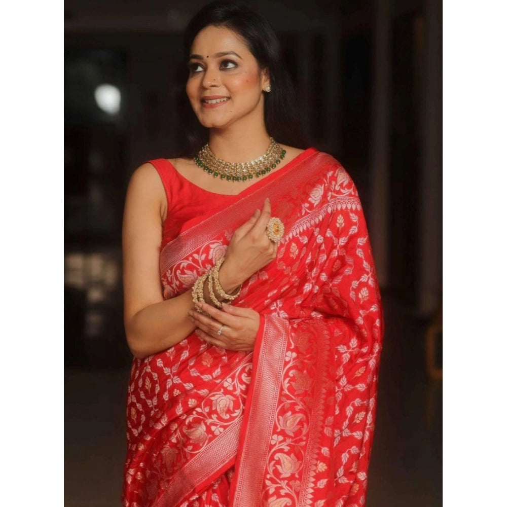 Women's Silk Printed Saree With Unstitched Blouse 5.5 Mtr (Orange)